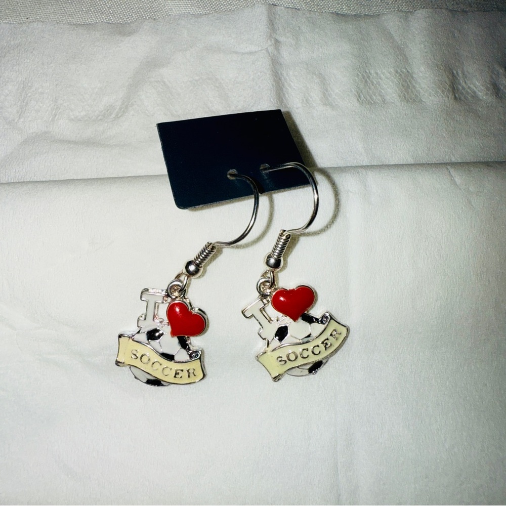 🦚 10 for $10 🦚 Silver Tone “I Love Soccer” Earrings